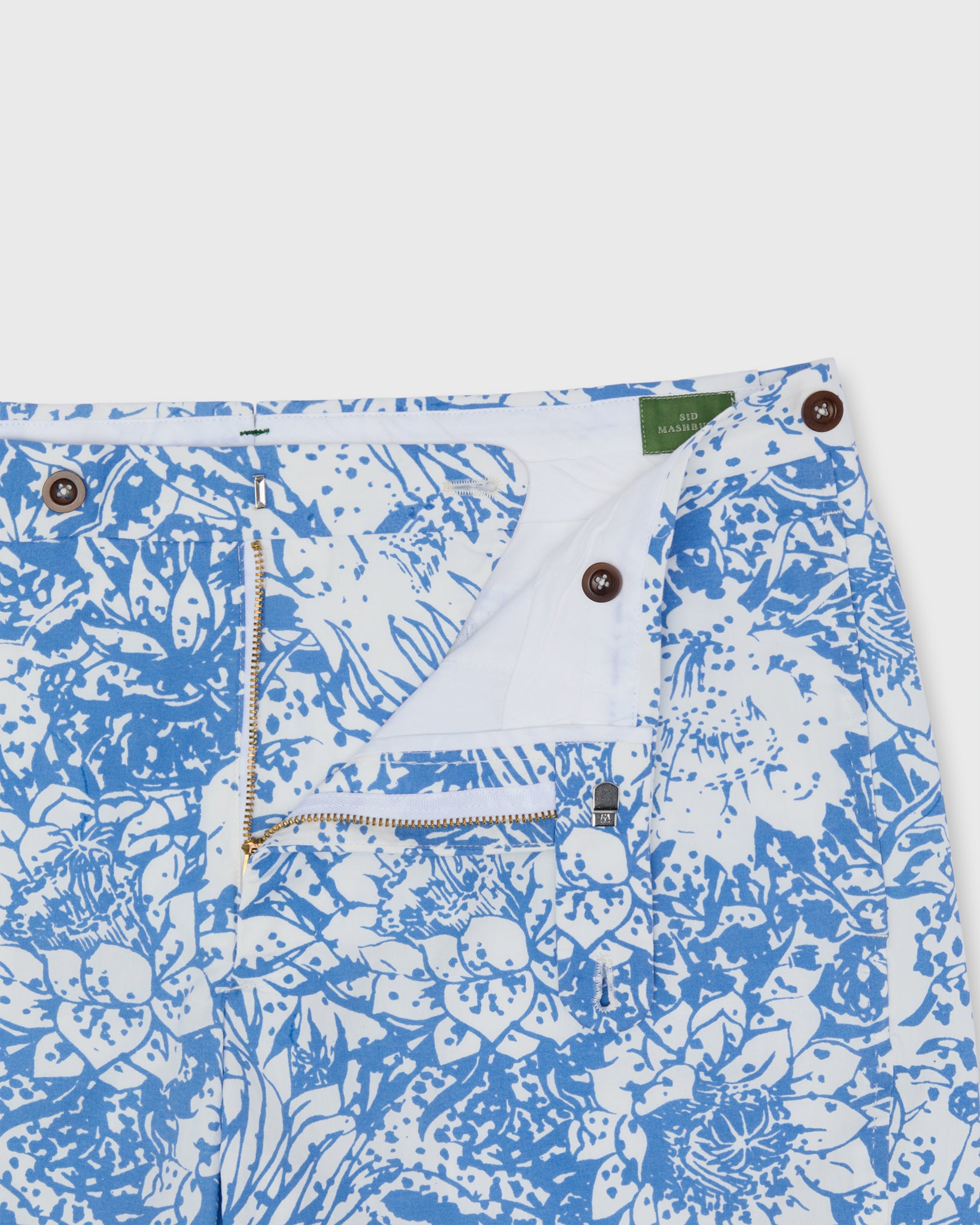 Side-Tab Sport Short in Blue Bahamian Hand Printed Cotton | Sid