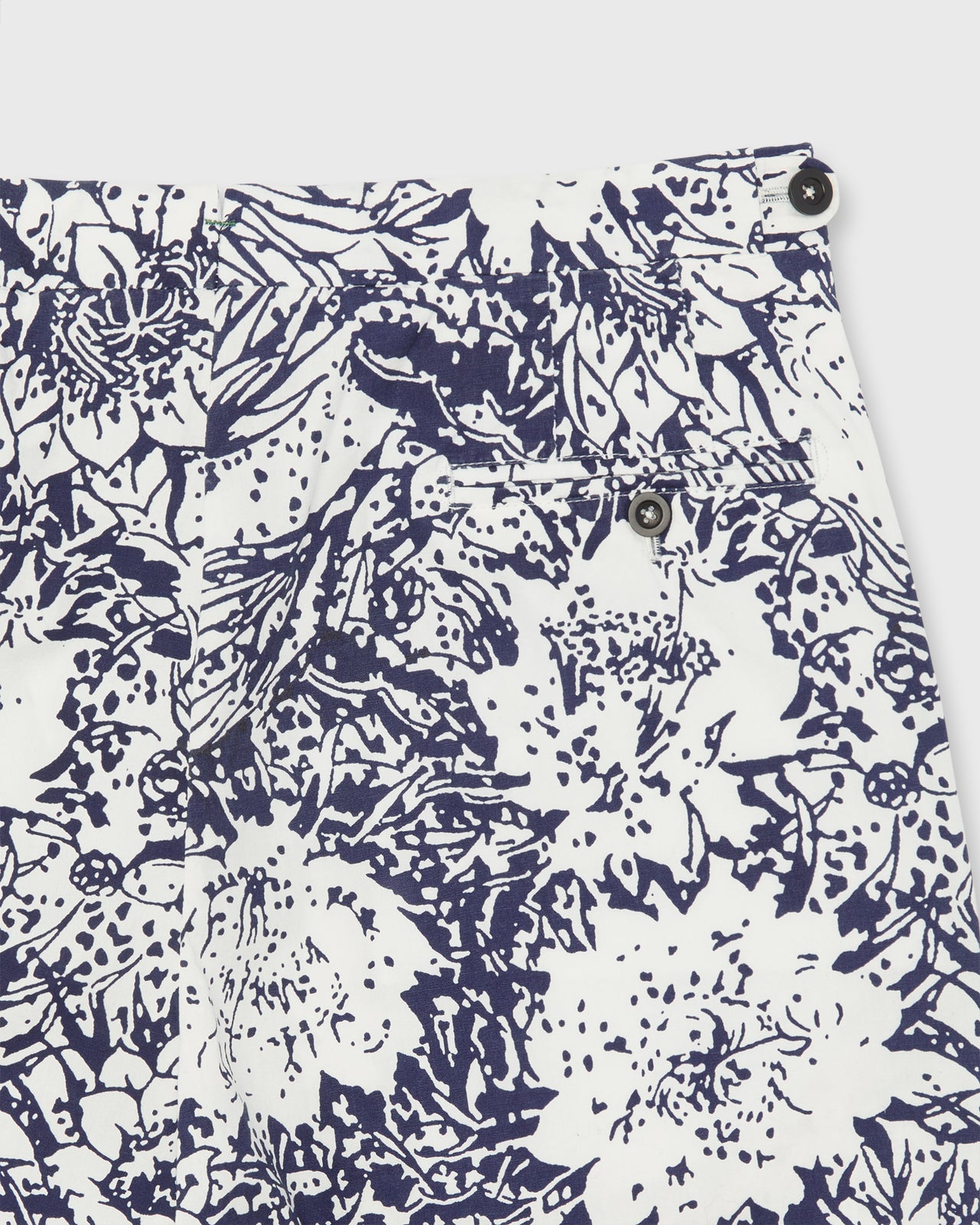Side-Tab Sport Trouser in Navy Bahamian Hand Printed Cotton