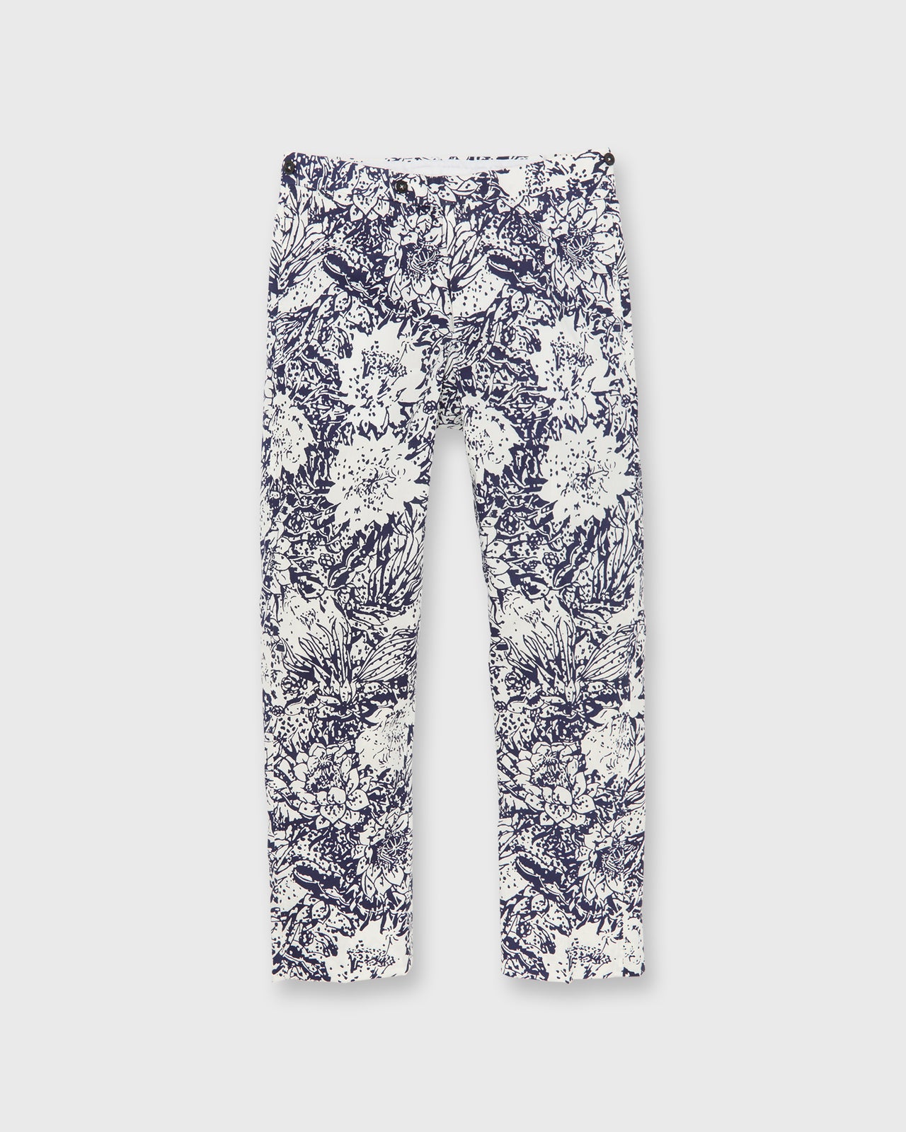 Side-Tab Sport Trouser in Navy Bahamian Hand Printed Cotton