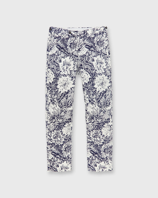 Side-Tab Sport Trouser in Navy Bahamian Hand Printed Cotton