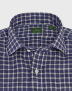 Load image into Gallery viewer, Spread Collar Sport Shirt in Navy/Bone/Khaki Windowpane Linen
