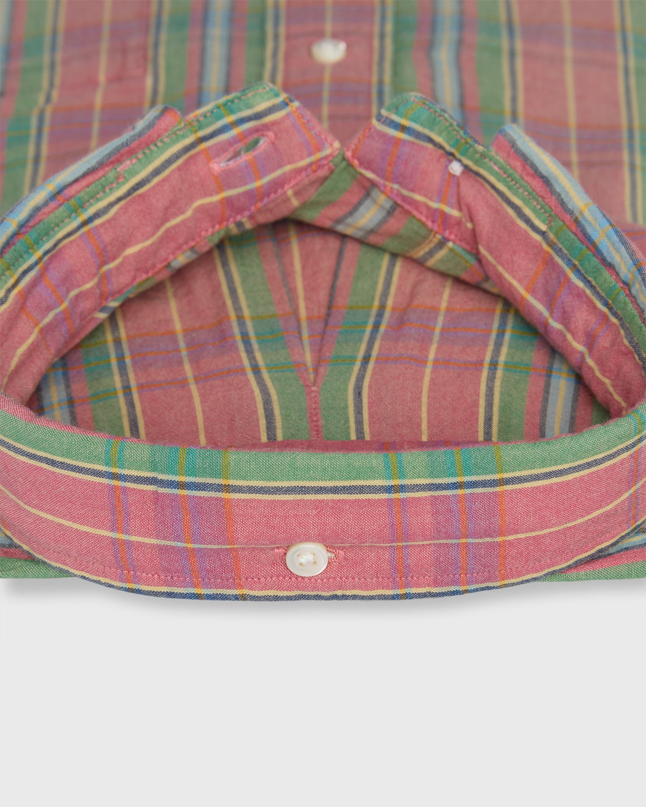 Button-Down Sport Shirt in Coral/Green/Yellow Madras