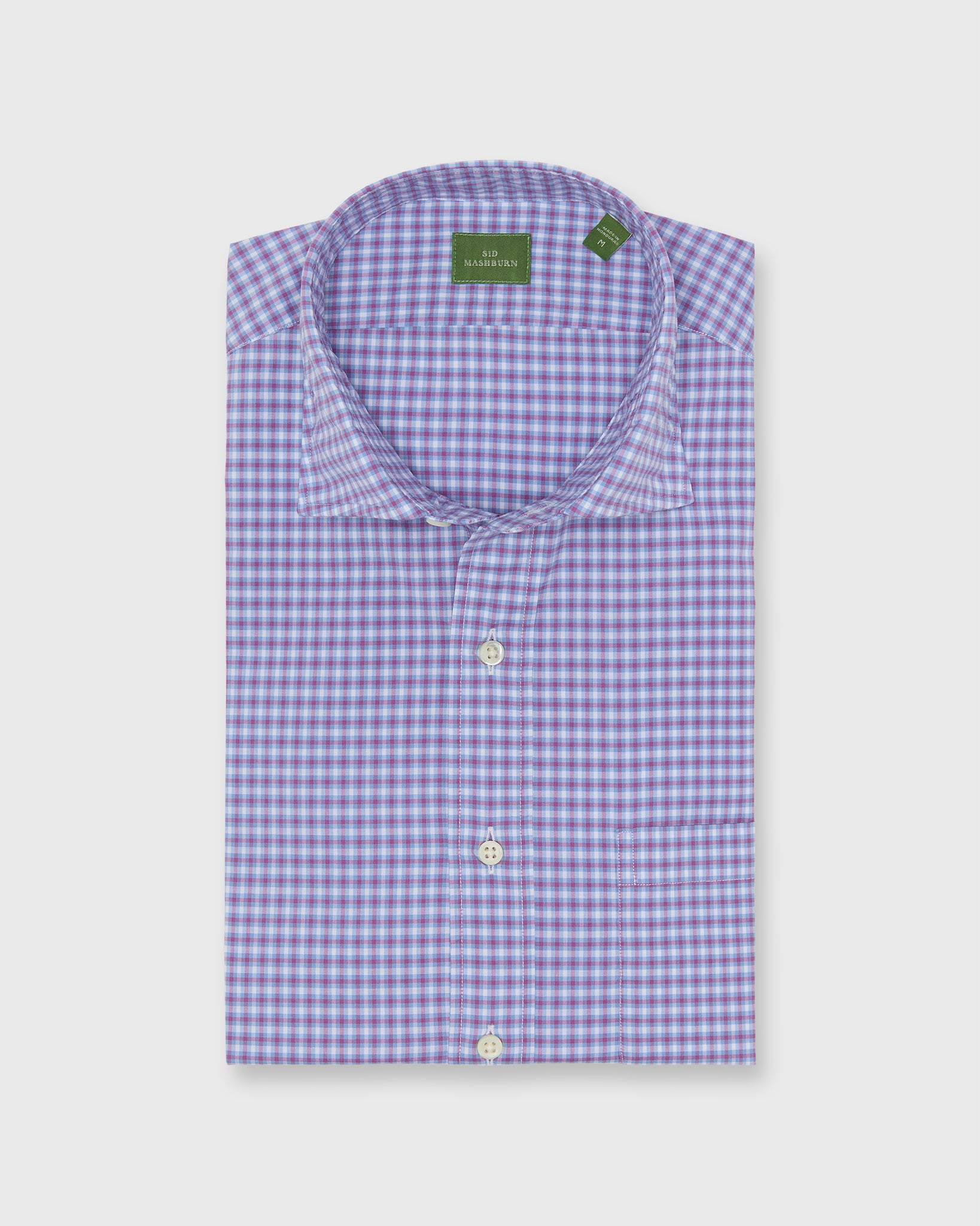Spread Collar Sport Shirt in Sky/Berry/White Check Poplin | Shop