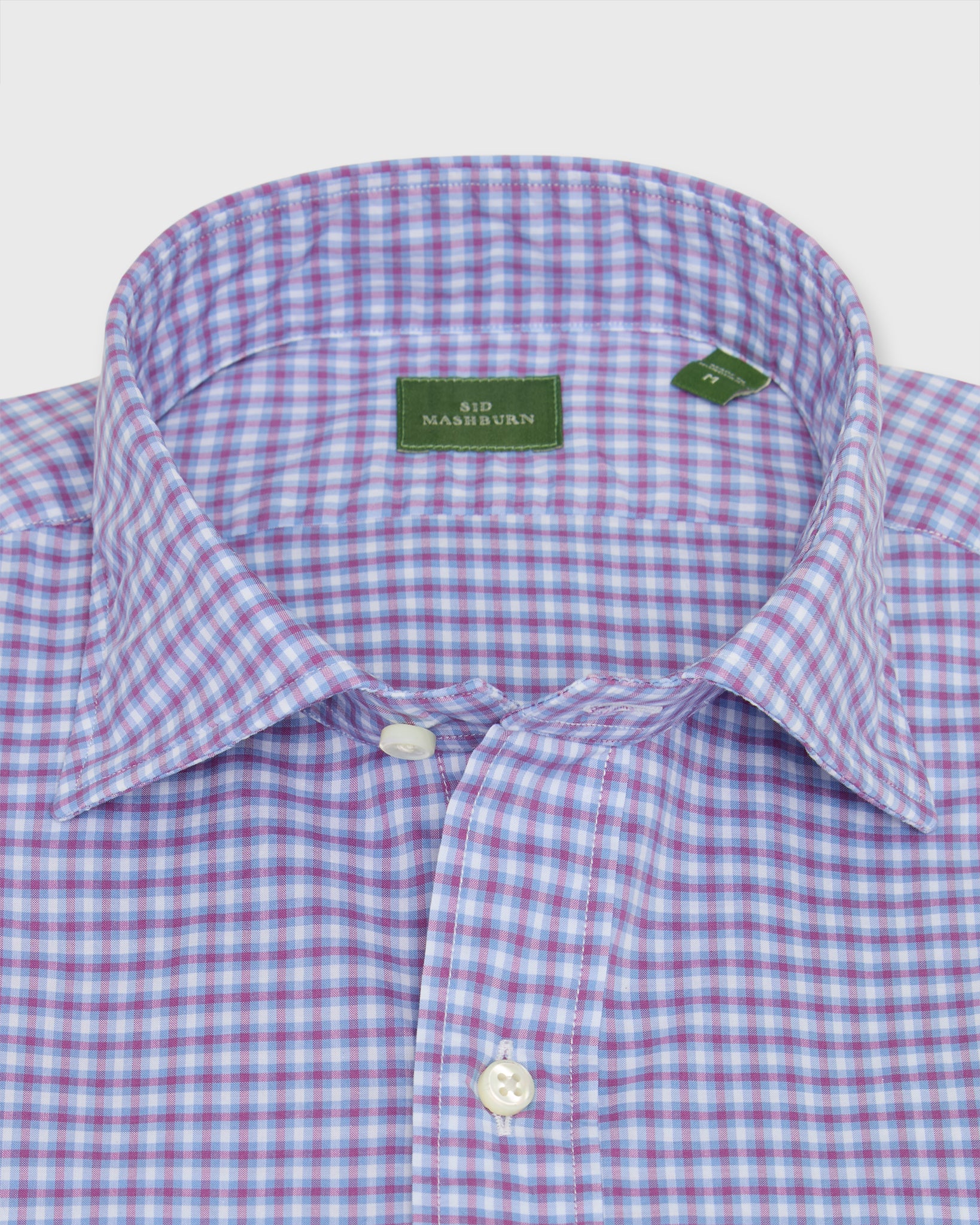 Spread Collar Sport Shirt in Sky/Berry/White Check Poplin | Shop