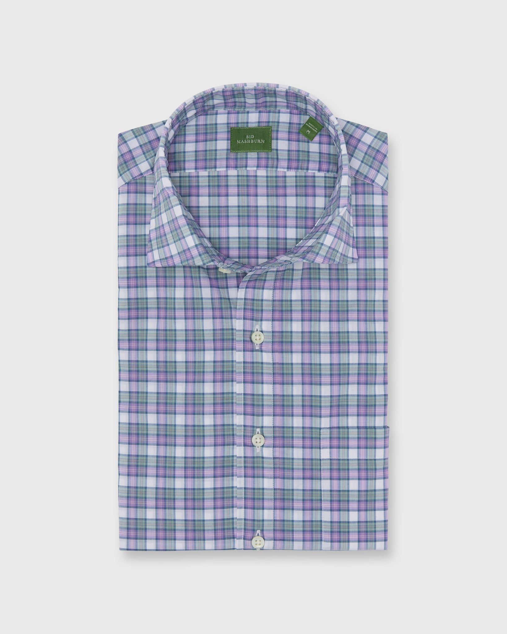 Spread Collar Sport Shirt in Lavender/Sage/Pink Plaid Poplin