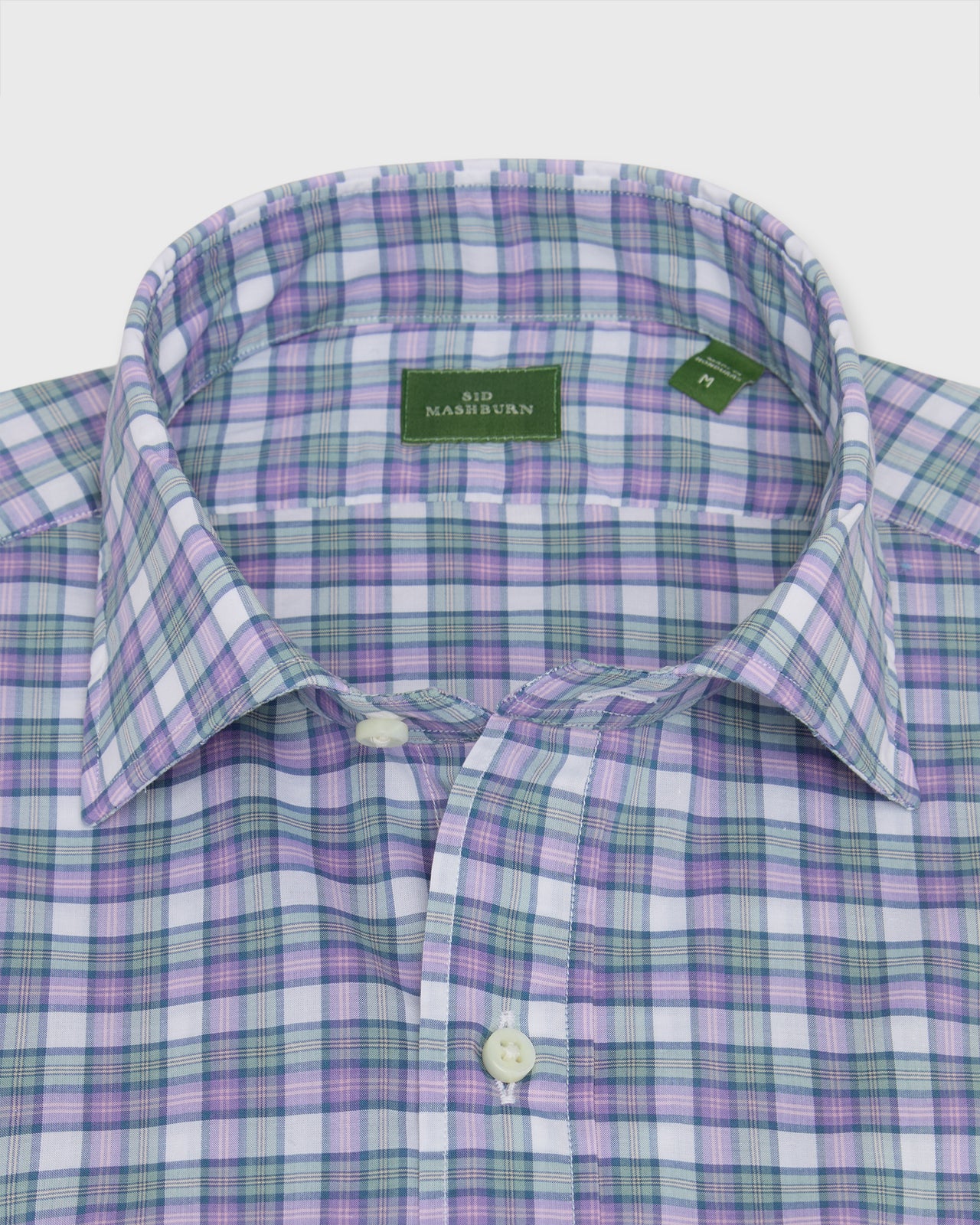 Spread Collar Sport Shirt in Lavender/Sage/Pink Plaid Poplin