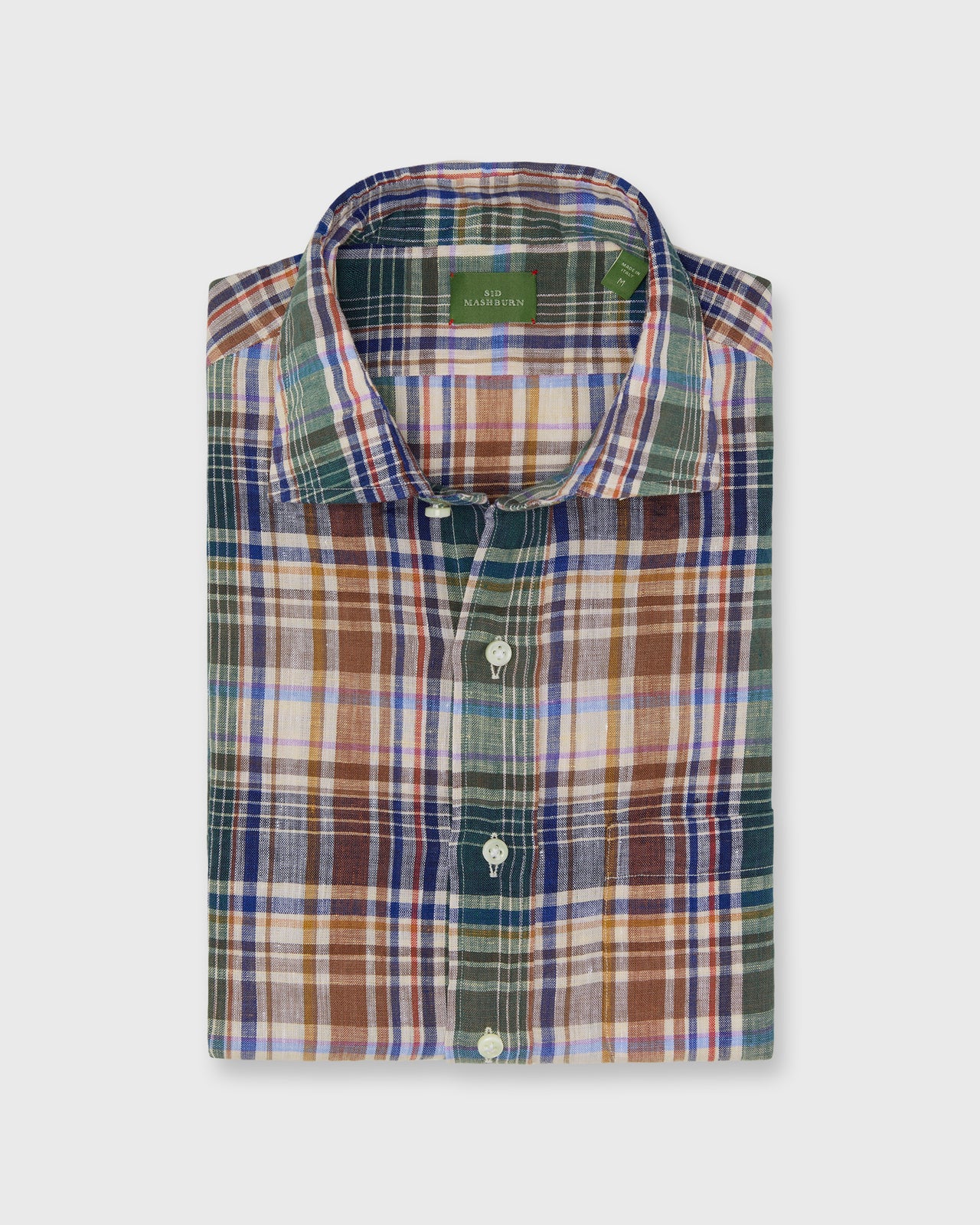 Otto Handmade Sport Shirt in Brown/Blue/Lavender Plaid Linen