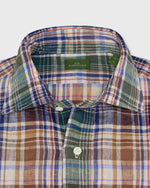 Load image into Gallery viewer, Otto Handmade Sport Shirt in Brown/Blue/Lavender Plaid Linen
