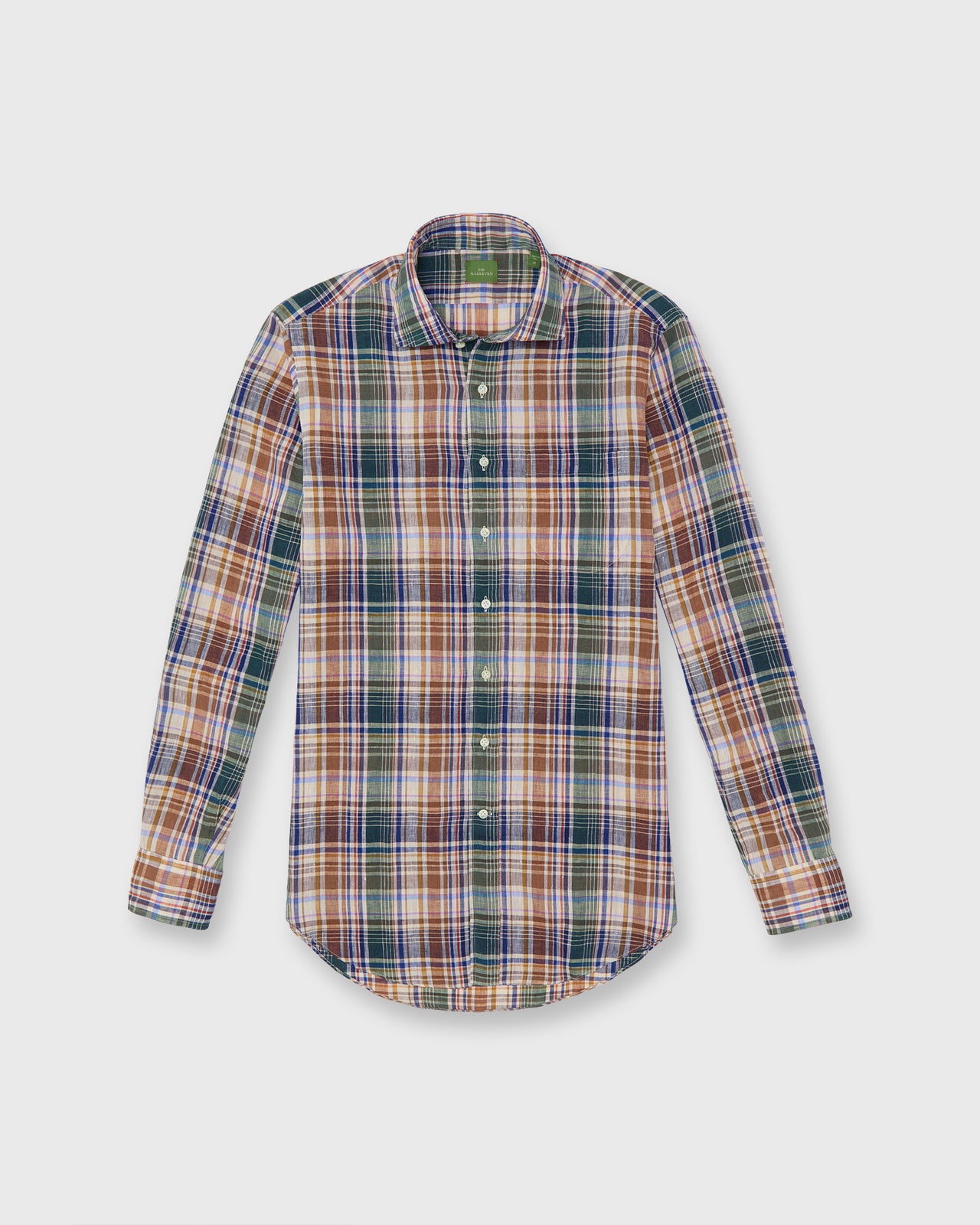Otto Handmade Sport Shirt in Brown/Blue/Lavender Plaid Linen