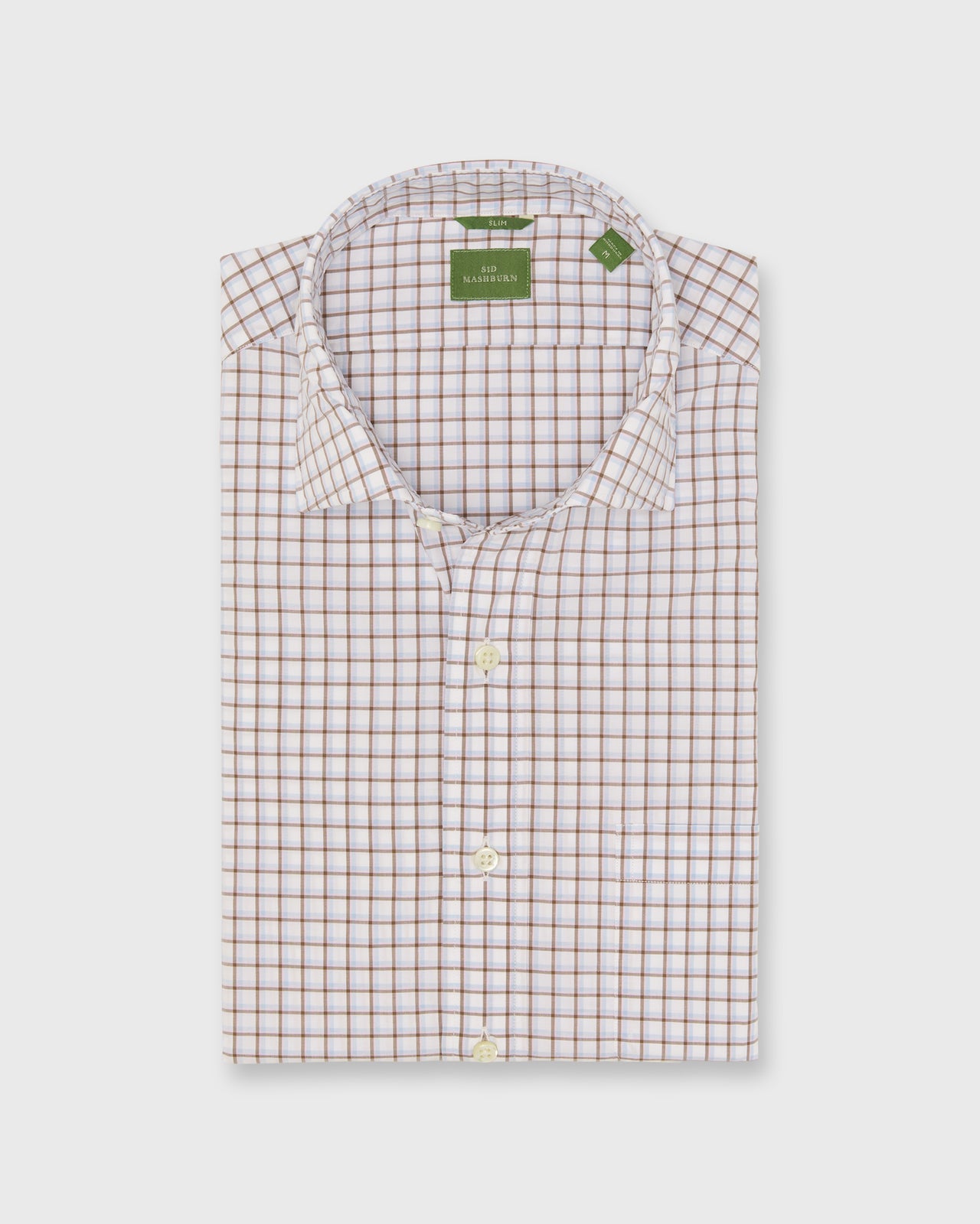 Slim-Fit Spread Collar Sport Shirt in Brown/Sky/Pink Windowpane Poplin