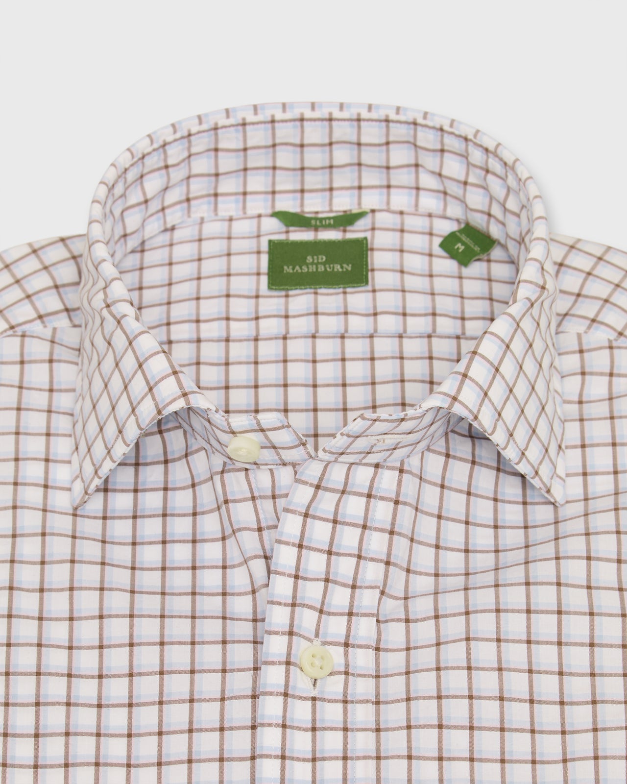Slim-Fit Spread Collar Sport Shirt in Brown/Sky/Pink Windowpane Poplin
