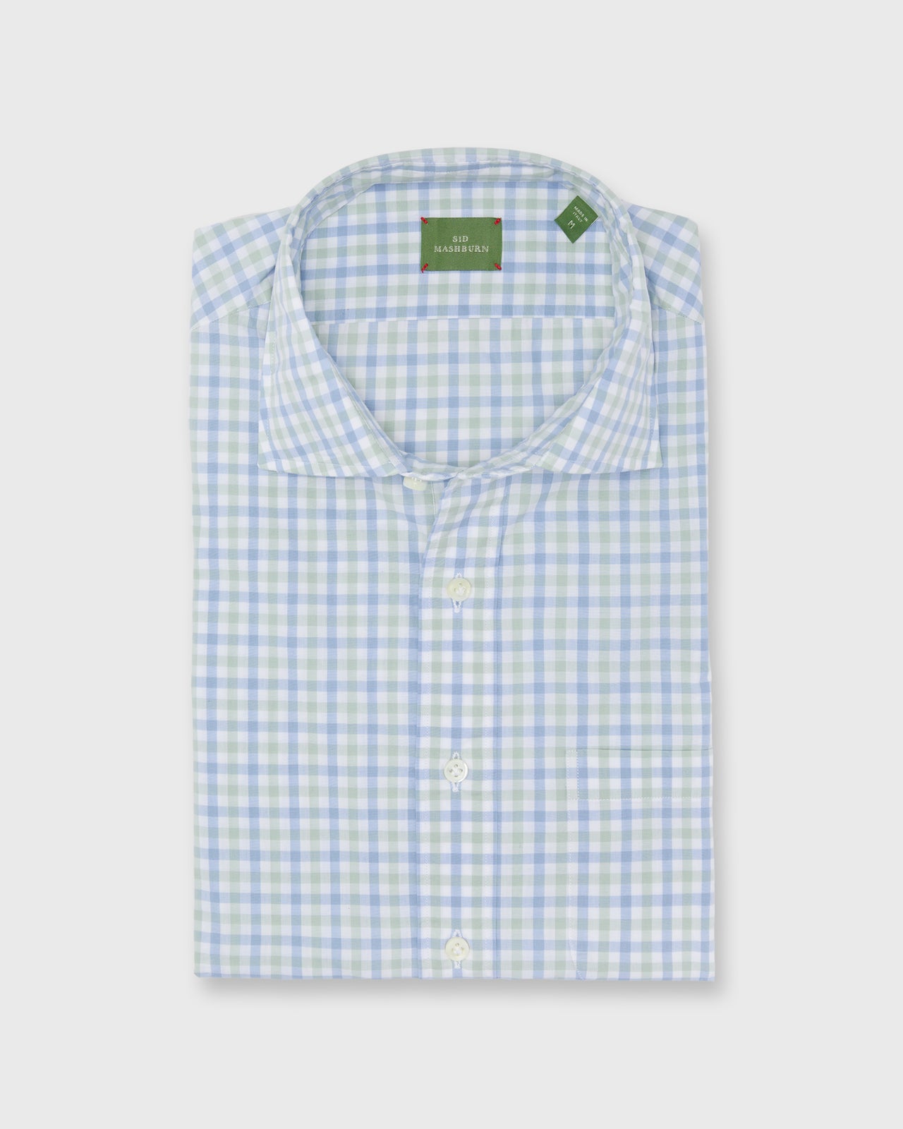 Otto Handmade Sport Shirt in Blue/Green Gingham Poplin