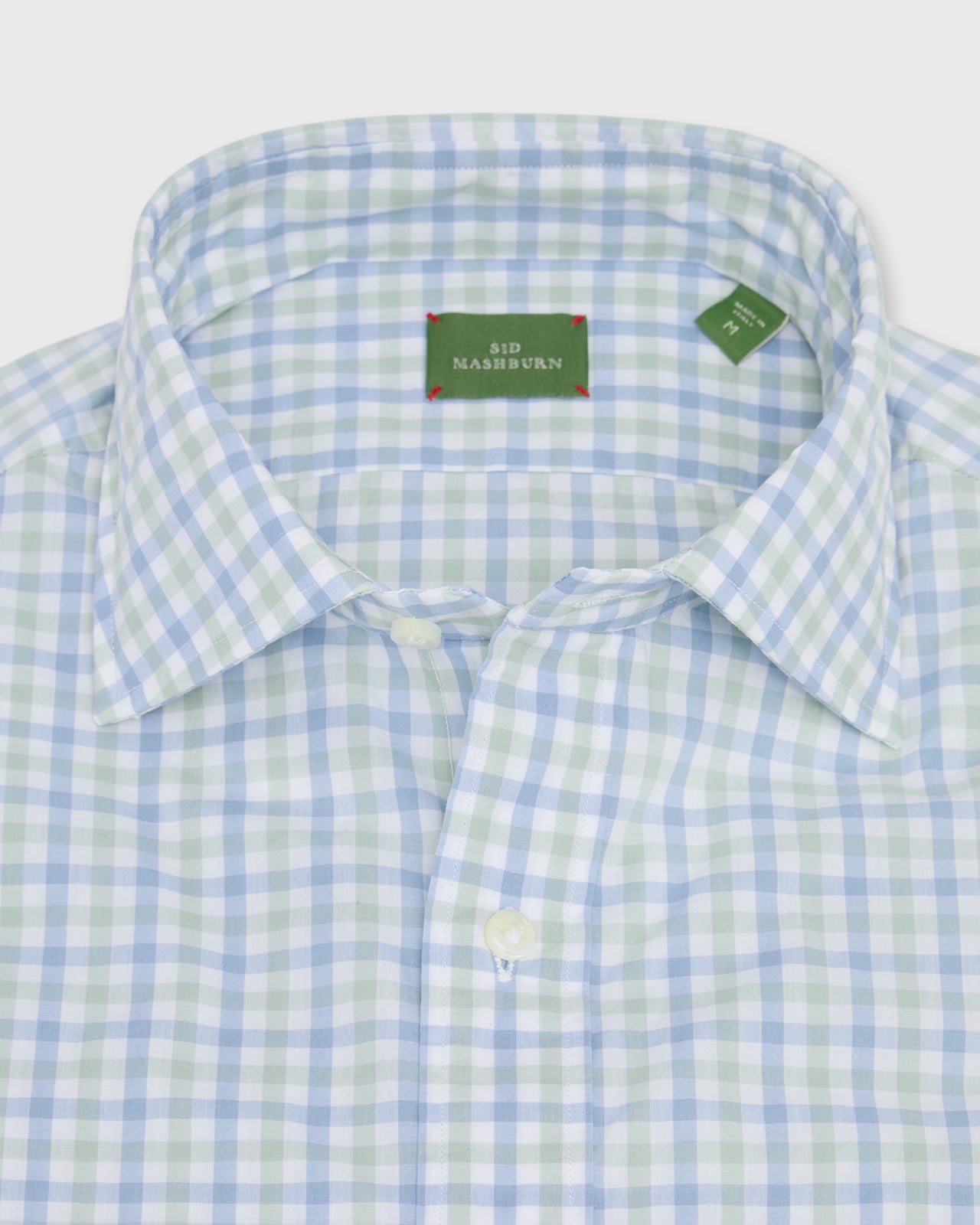 Otto Handmade Sport Shirt in Blue/Green Gingham Poplin