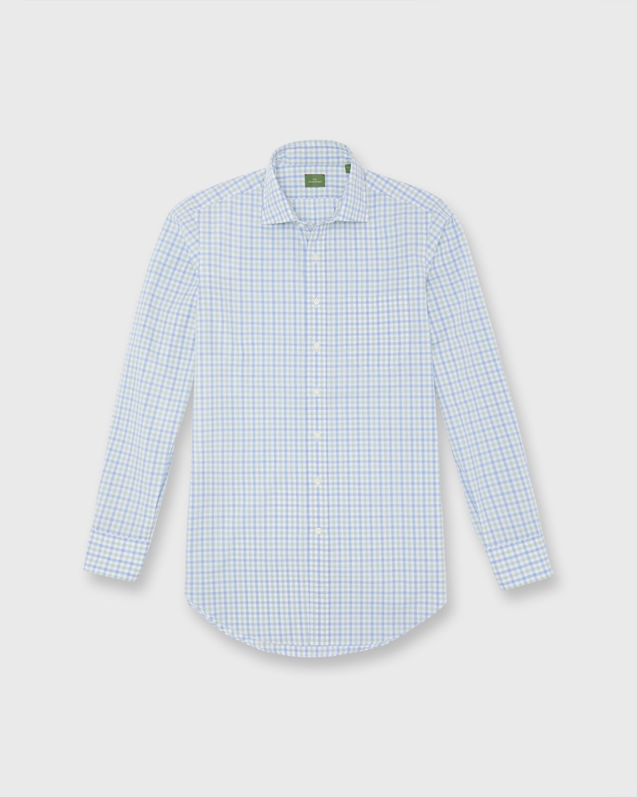 Otto Handmade Sport Shirt in Blue/Green Gingham Poplin