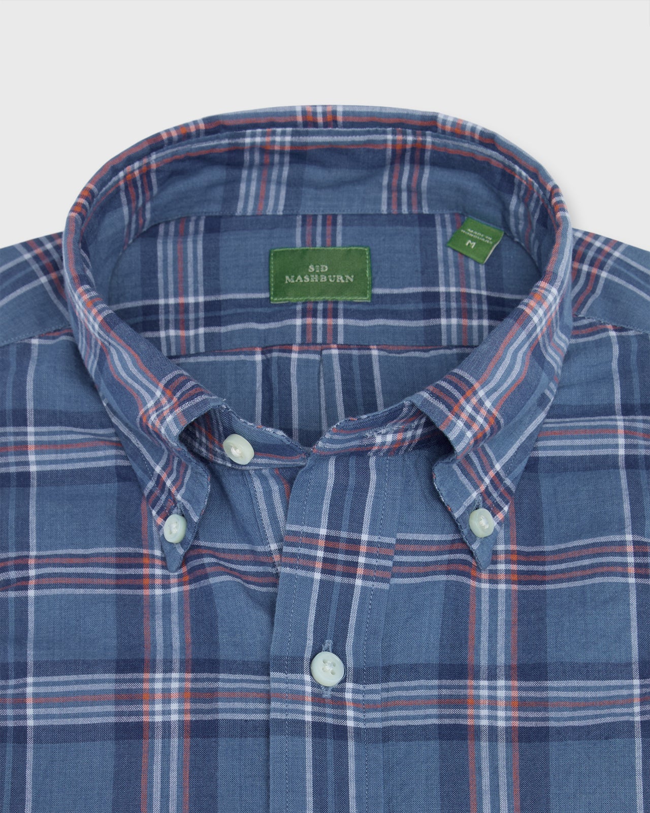 Short-Sleeved Button-Down Popover Sport Shirt in Indigo/Orange/White Madras