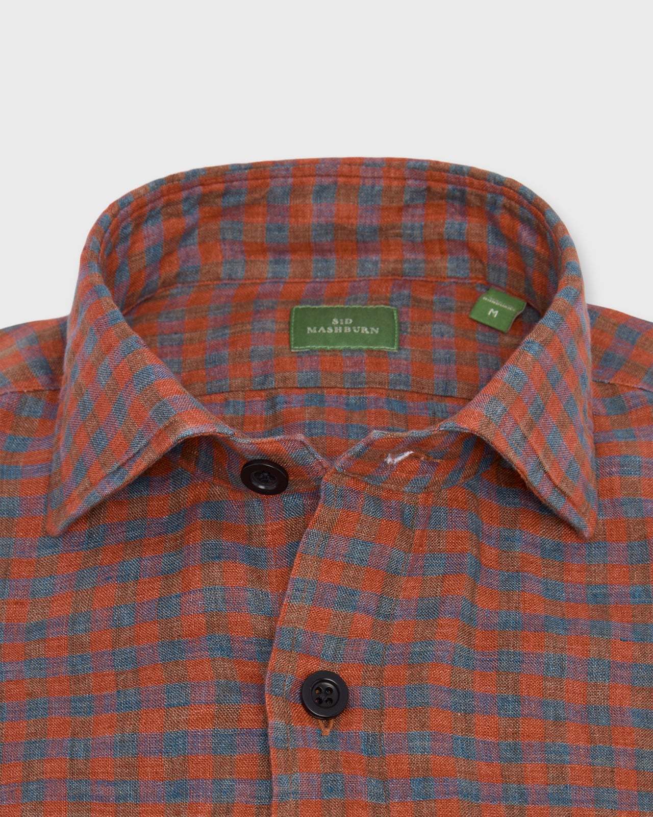 Band-Hem Work Shirt in Red/Blue Gingham Linen