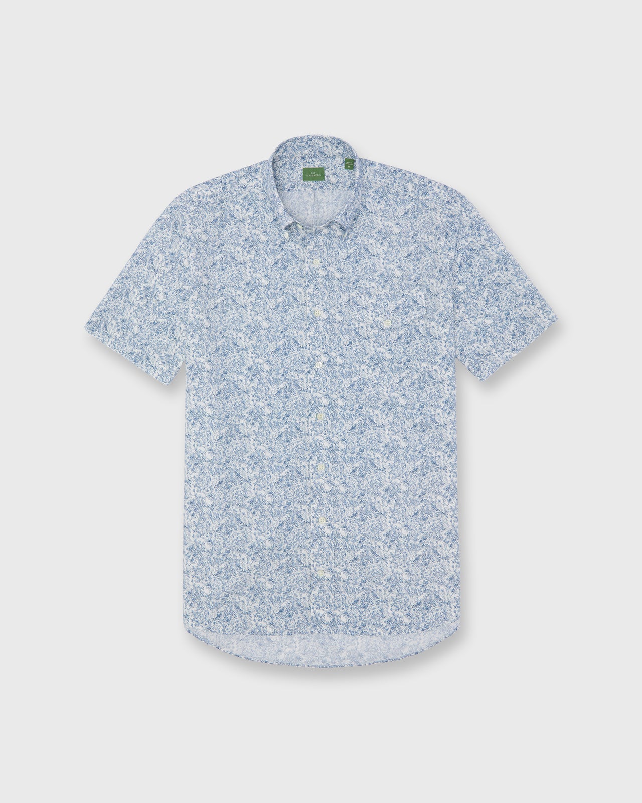 Short-Sleeved Button-Down Sport Shirt in White/Navy Wild Woodland Liberty Fabric