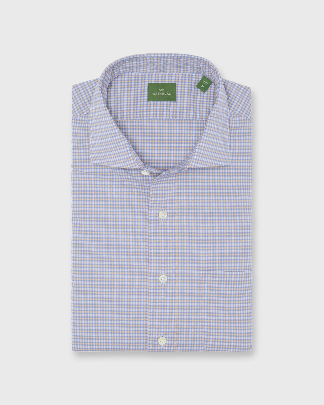 Otto Handmade Sport Shirt in Sky/Peach/White Check Poplin