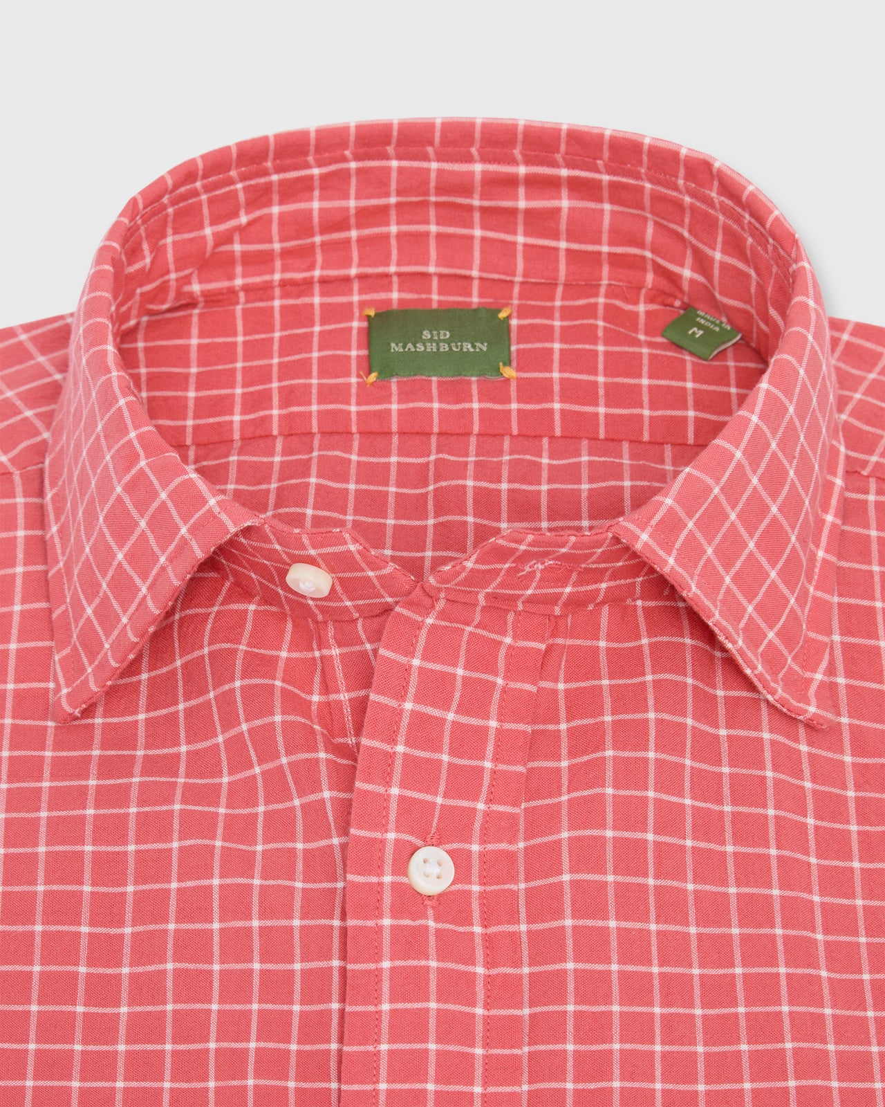 Handmade Spread Collar Sport Shirt in Coral/Bone Windowpane Madras