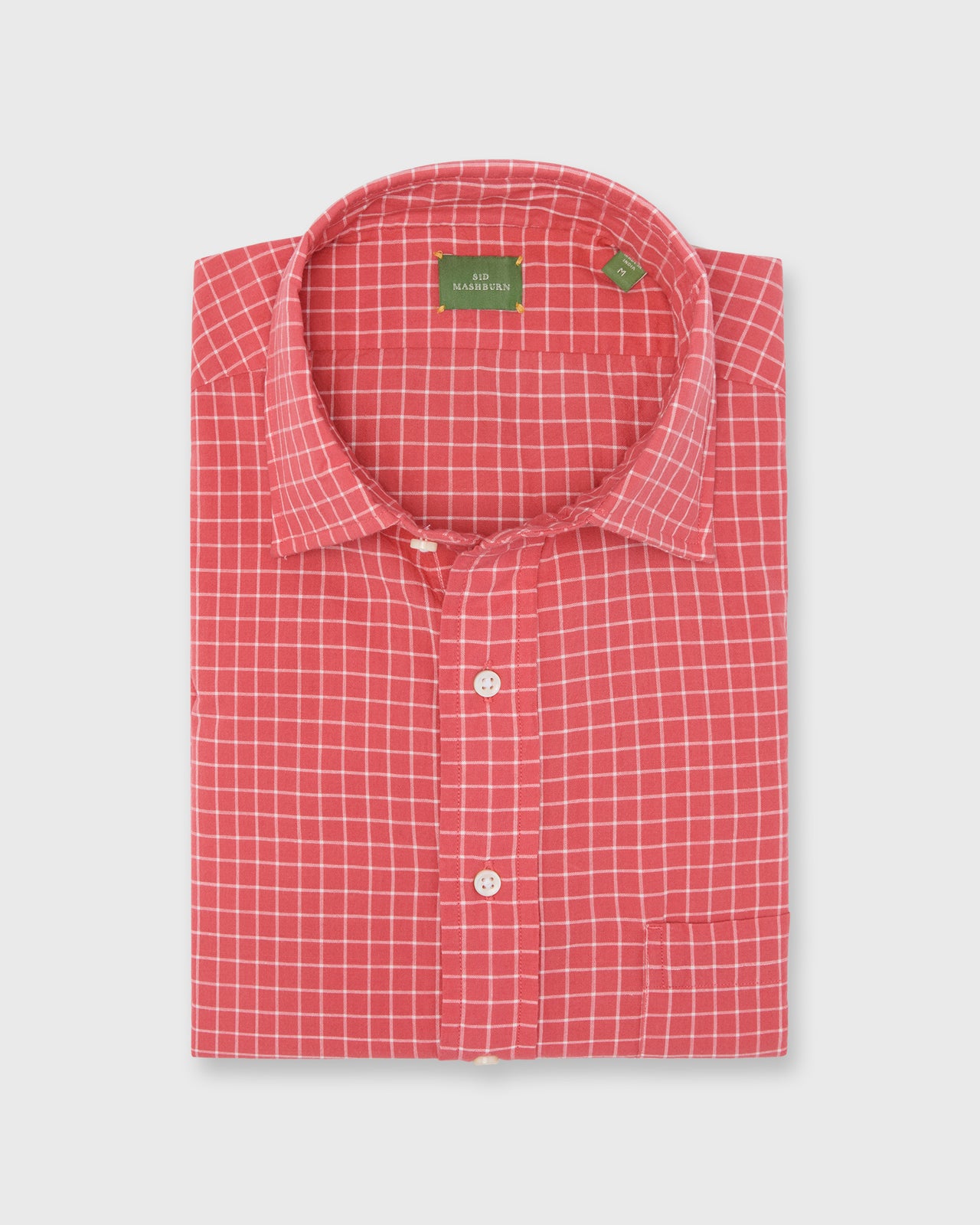 Handmade Spread Collar Sport Shirt in Coral/Bone Windowpane Madras