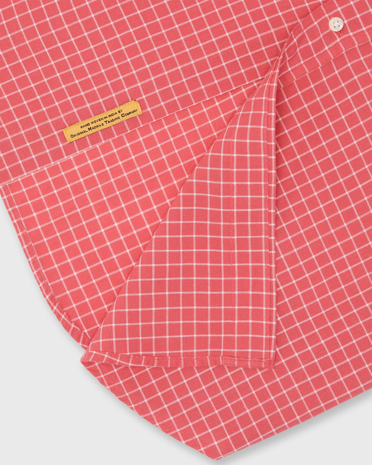 Handmade Spread Collar Sport Shirt in Coral/Bone Windowpane Madras
