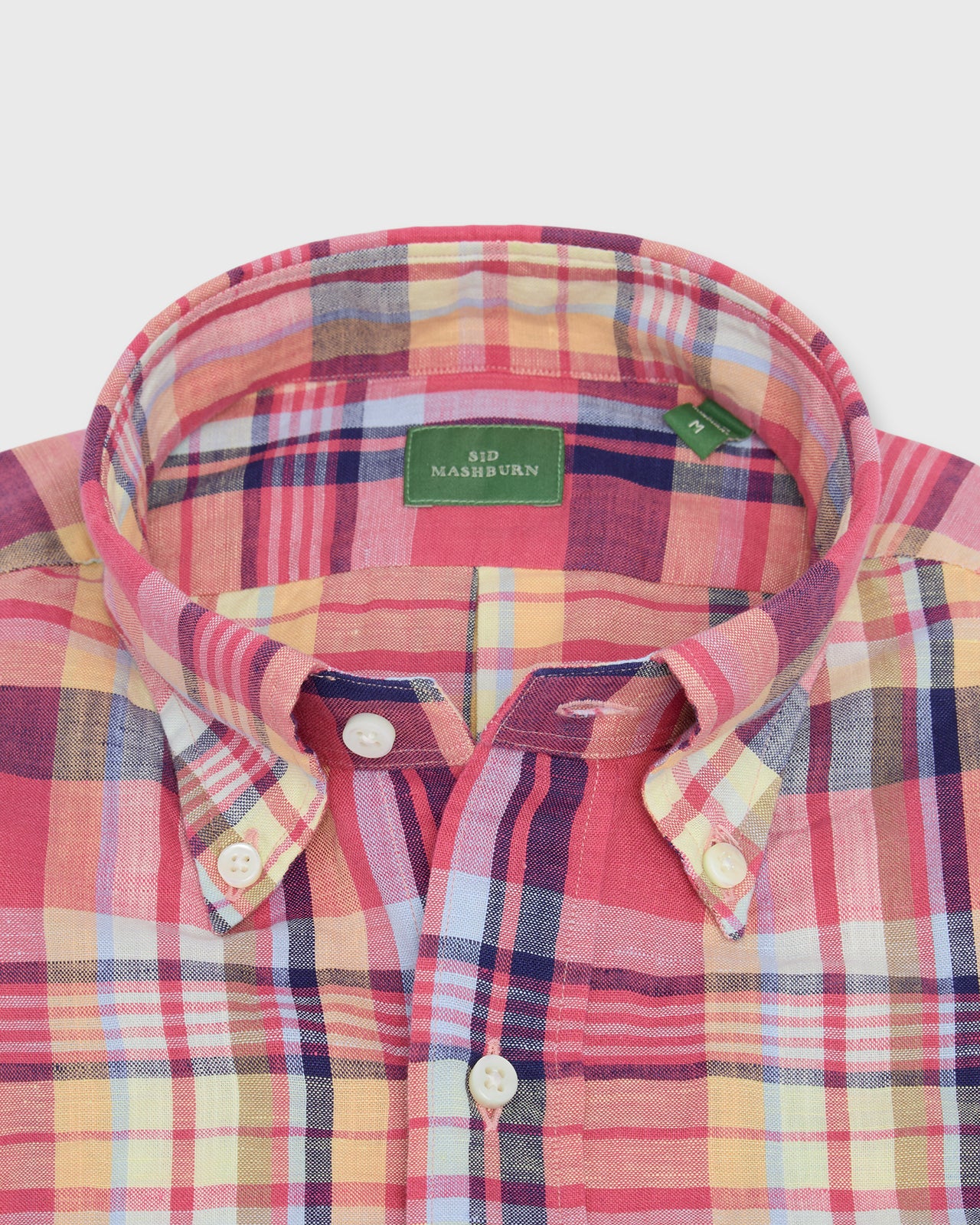 Short-Sleeved Button-Down Sport Shirt in Berry/Yellow/Blue Plaid Cotolino Oxford