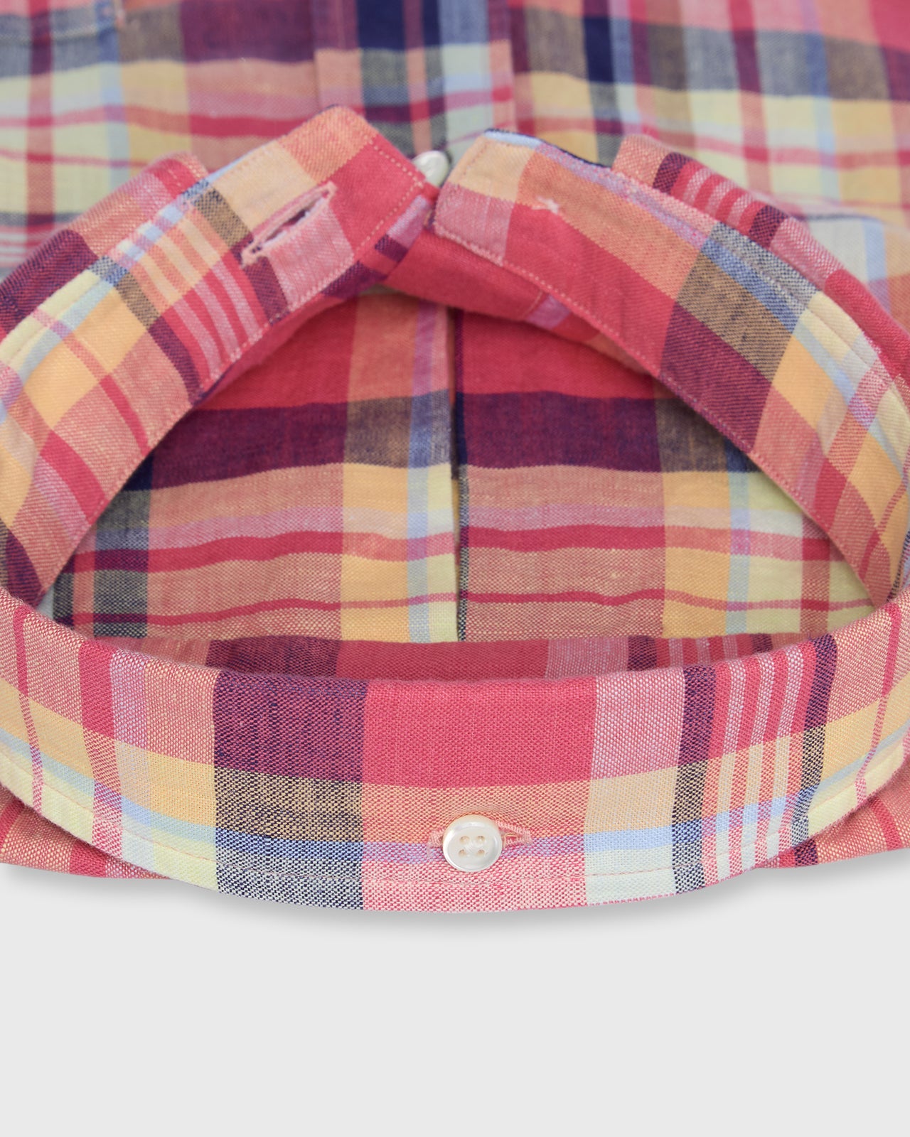 Short-Sleeved Button-Down Sport Shirt in Berry/Yellow/Blue Plaid Cotolino Oxford