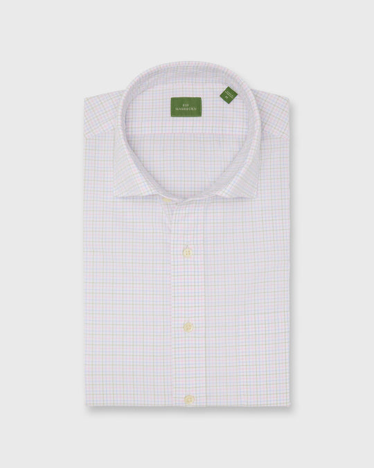 Spread Collar Sport Shirt in Pink/Sky/Green Tattersall Poplin
