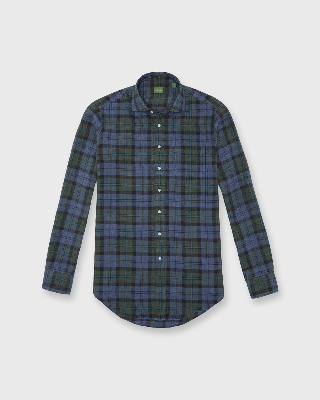 Otto Handmade Sport Shirt in Blue/Olive/Lovat Plaid Linen