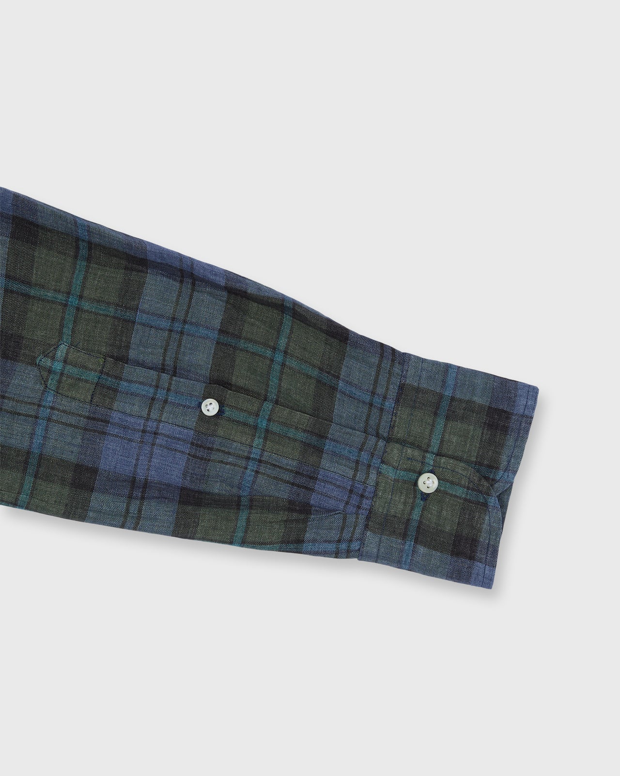 Otto Handmade Sport Shirt in Blue/Olive/Lovat Plaid Linen