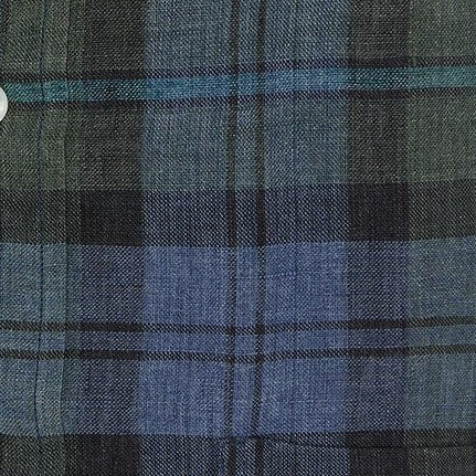 Otto Handmade Sport Shirt in Blue/Olive/Lovat Plaid Linen