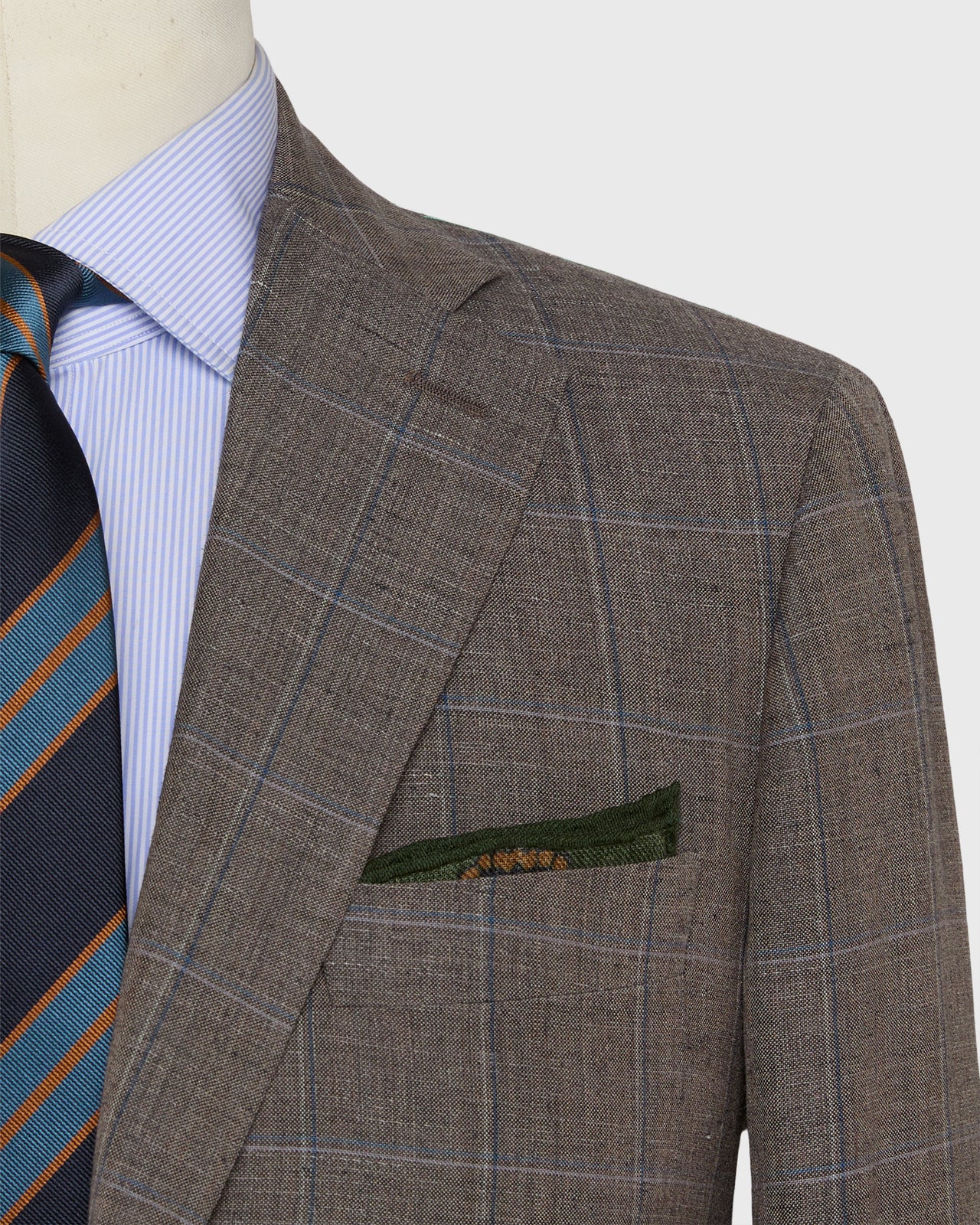 Virgil No. 3 Suit in Mocha/Blue/Bone Windowpane Plainweave