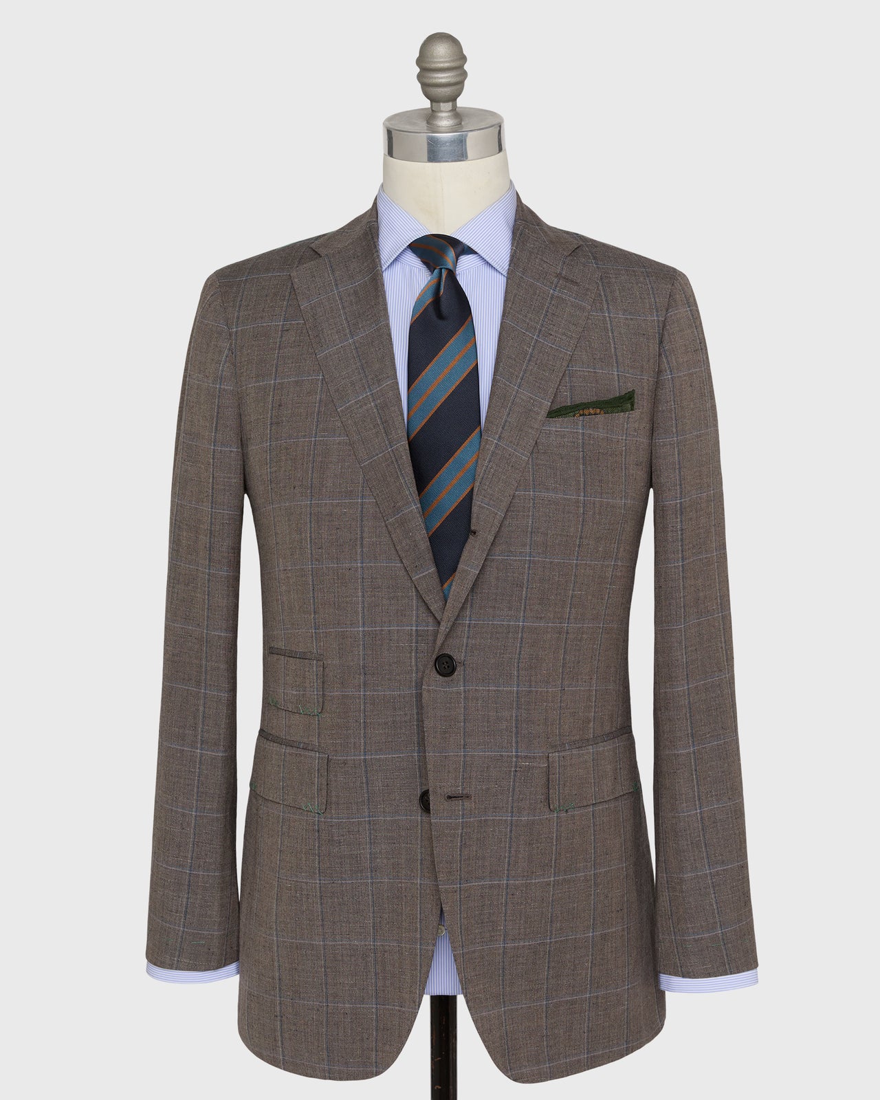 Virgil No. 3 Suit in Mocha/Blue/Bone Windowpane Plainweave