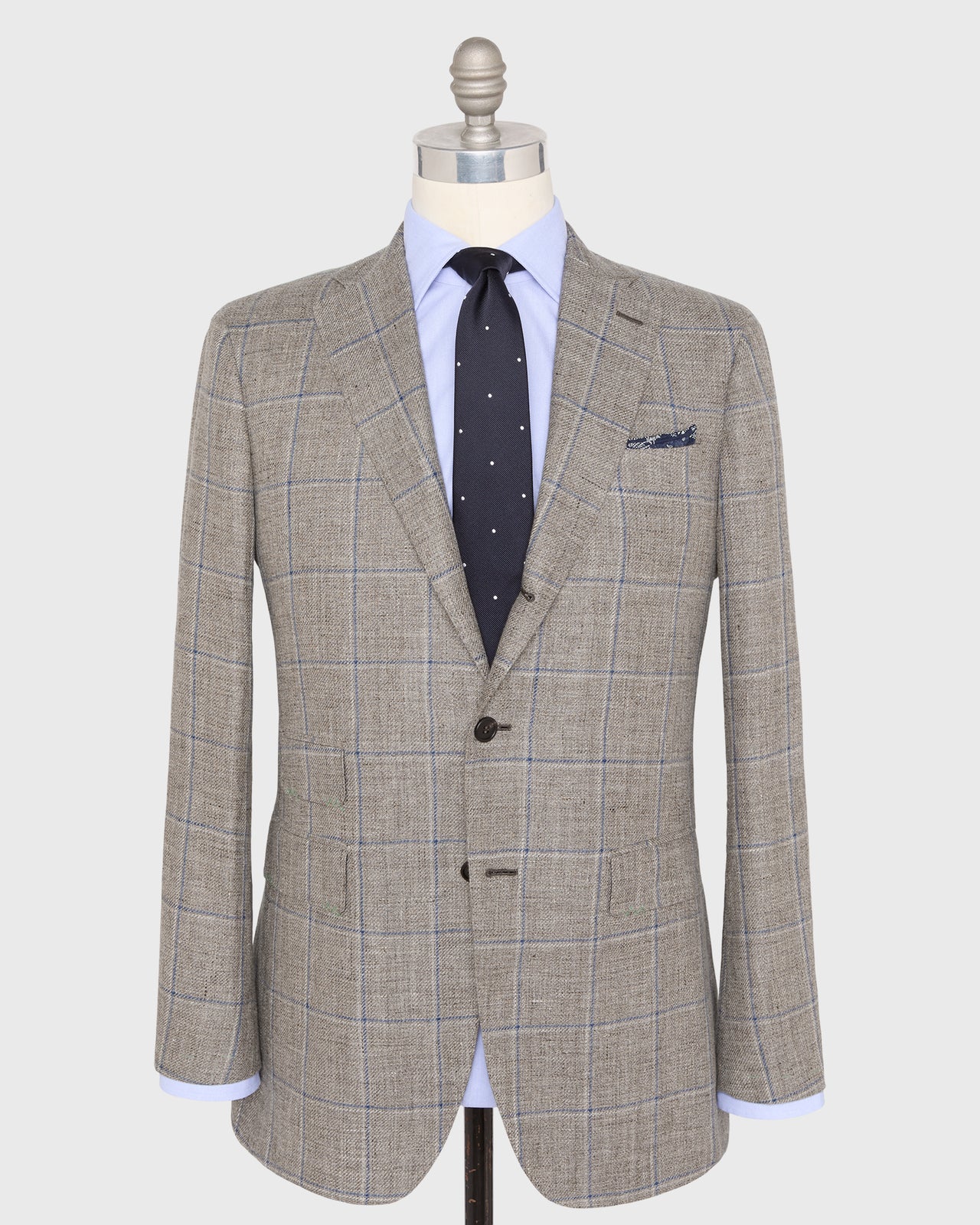 Virgil No. 3 Jacket in Flax/Blue/Bone Windowpane Hopsack