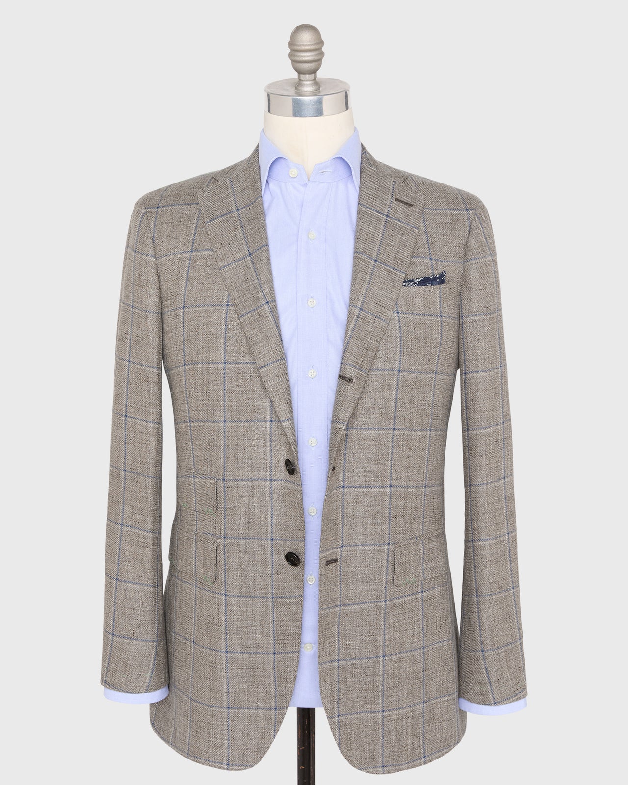 Virgil No. 3 Jacket in Flax/Blue/Bone Windowpane Hopsack