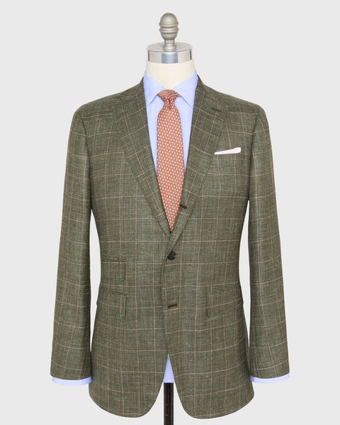 Virgil No. 3 Jacket in Olive/Pink/Bone Windowpane Hopsack | Sid