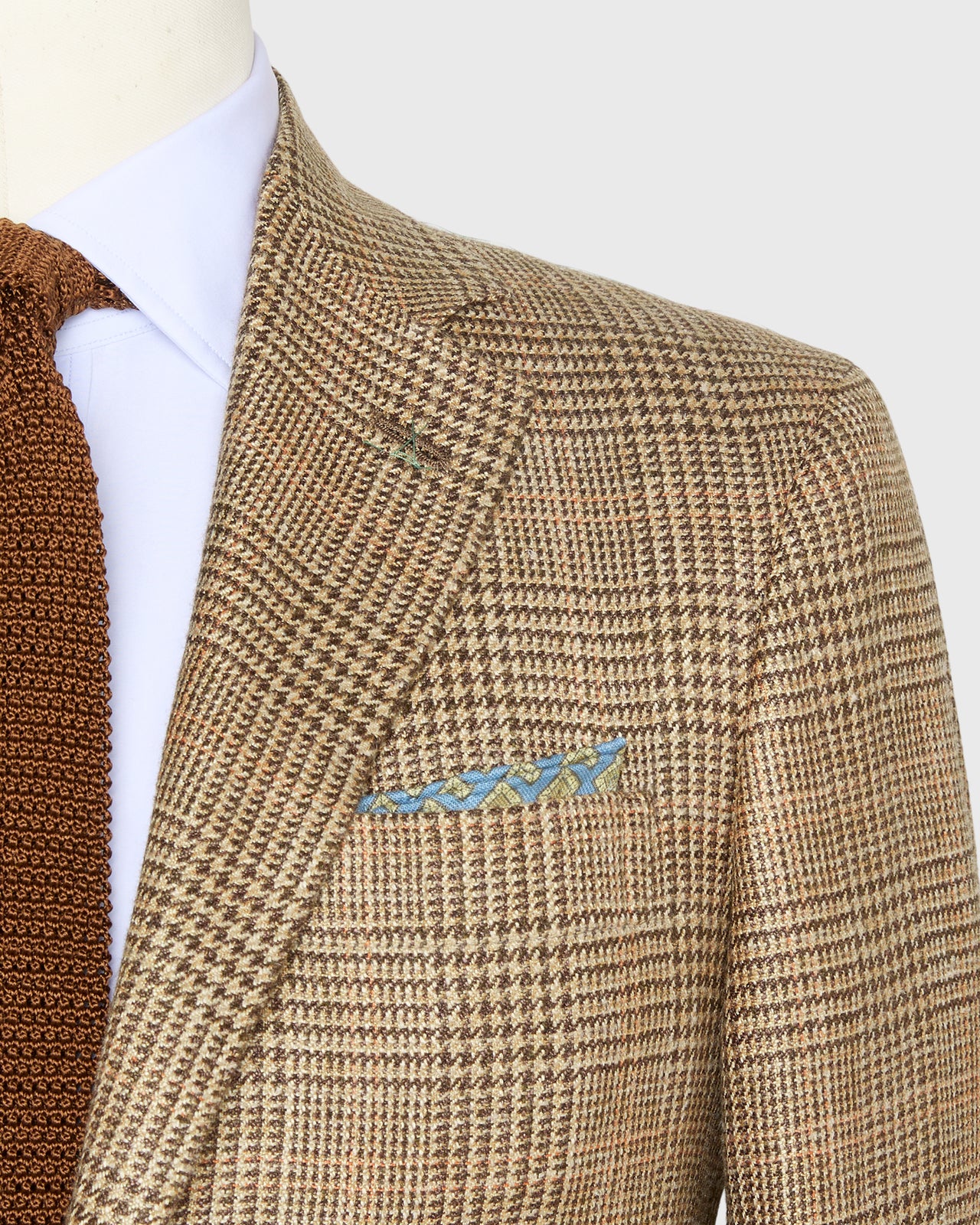 Virgil No. 4 Jacket in Wheat/Chocolate/Coral Glen Plaid Hopsack