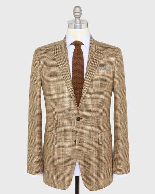 Virgil No. 4 Jacket in Wheat/Chocolate/Coral Glen Plaid Hopsack