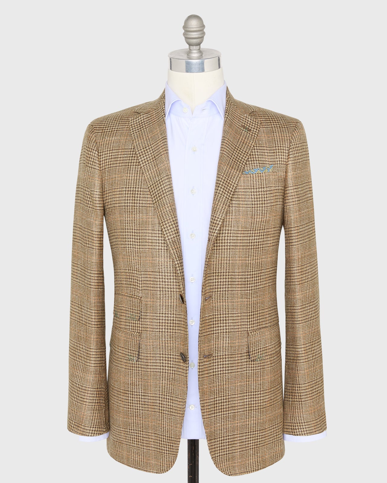Virgil No. 4 Jacket in Wheat/Chocolate/Coral Glen Plaid Hopsack