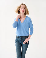 Load image into Gallery viewer, Kate V-Neck Sweater in French Blue Escorial Wool
