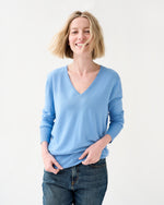 Load image into Gallery viewer, Kate V-Neck Sweater in French Blue Escorial Wool
