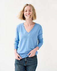 Kate V-Neck Sweater in French Blue Escorial Wool