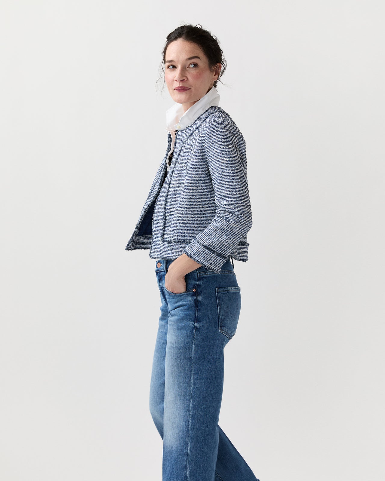 Kitsy Jacket in Blue/Multi Bouclé Knit