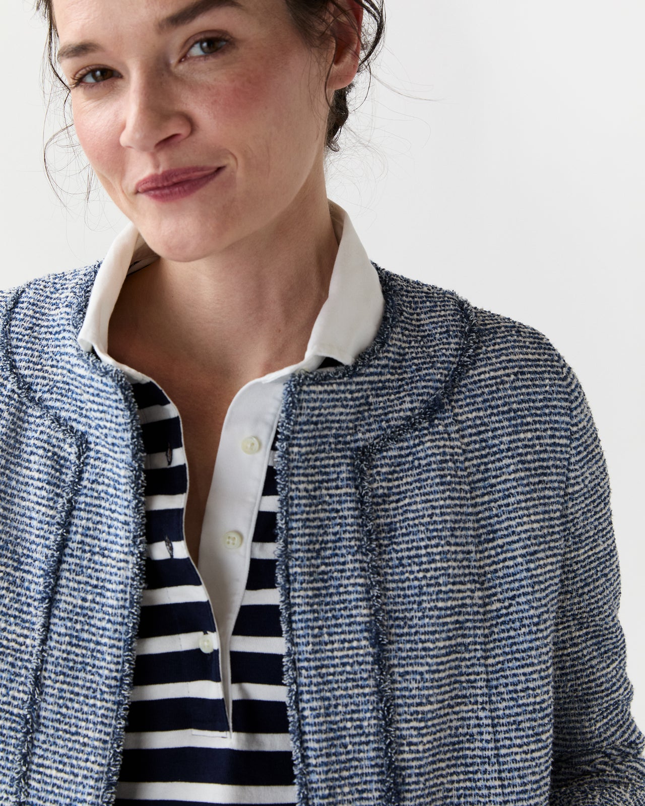 Kitsy Jacket in Blue/Multi Bouclé Knit
