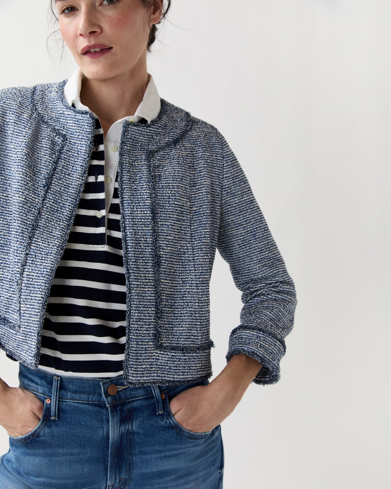 Kitsy Jacket in Blue/Multi Bouclé Knit