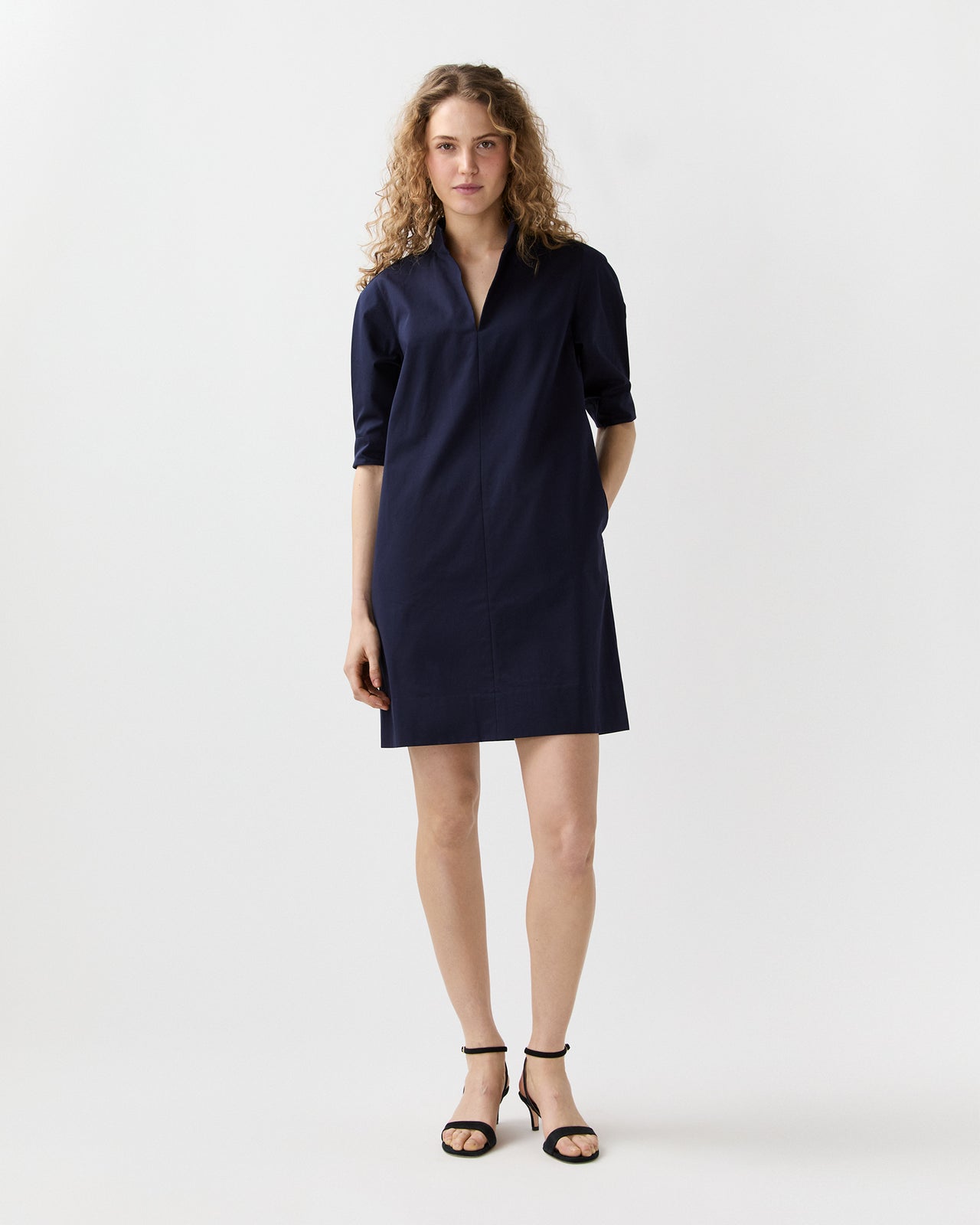 Violetta Dress in Navy Poplin