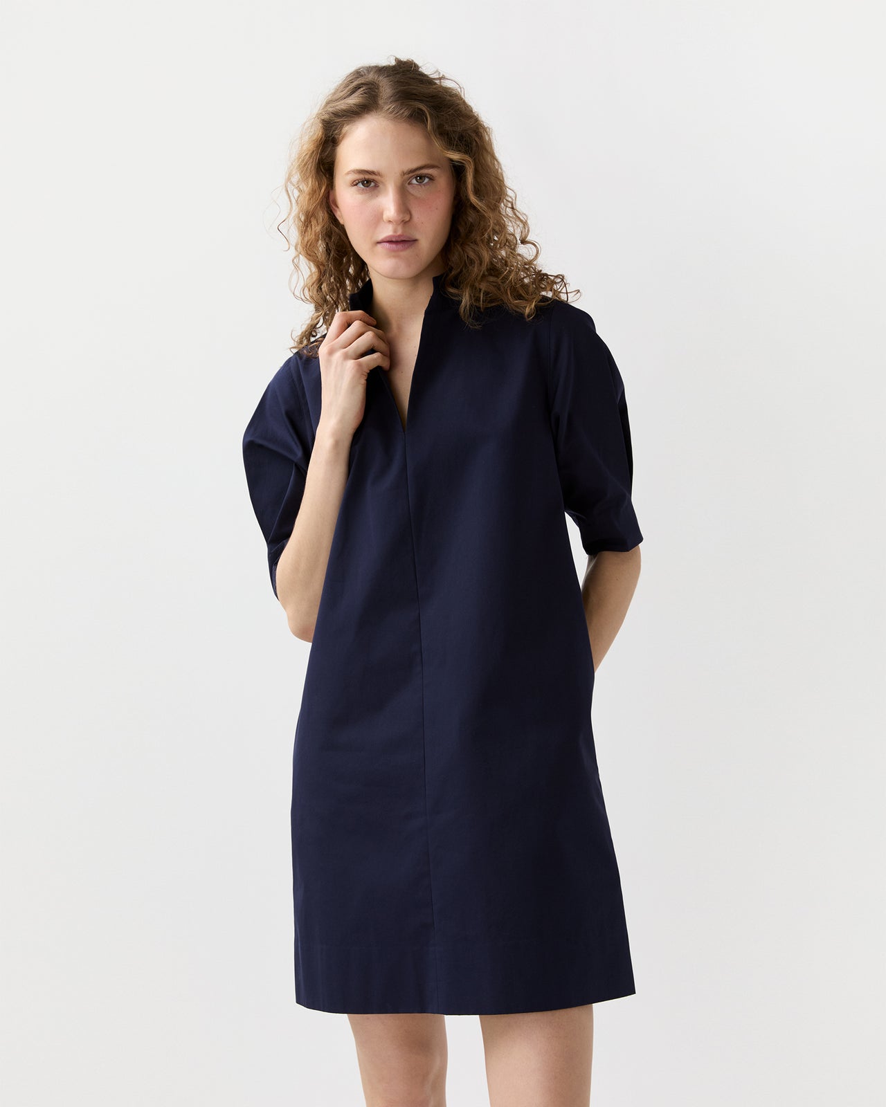 Violetta Dress in Navy Poplin