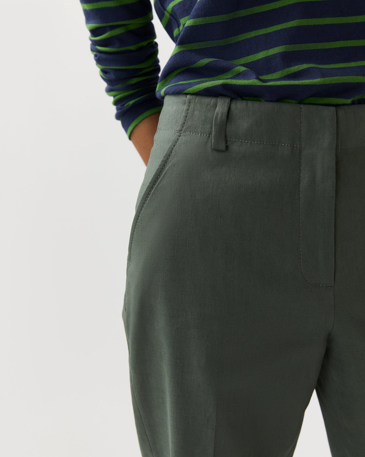 Frankie Cropped Pant in Olive Stretch Cotolino