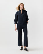 Load image into Gallery viewer, 3/4-Sleeved Violetta Top in Navy Stretch Cotolino
