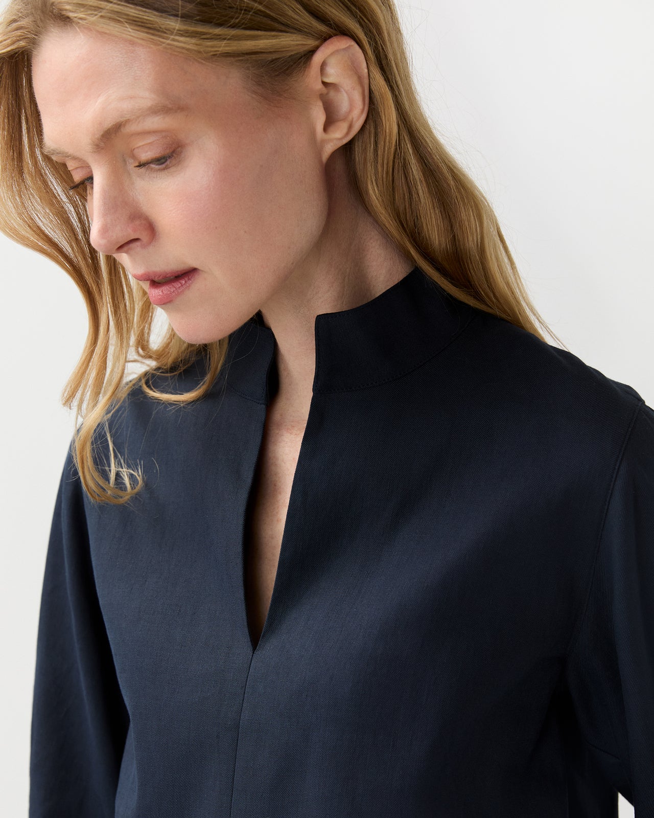 3/4-Sleeved Violetta Top in Navy Stretch Cotolino